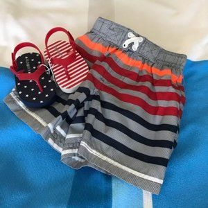 Baby iXtreme Swim Trunks 12M Infant Shorts Red And Blue UV Protection NWT